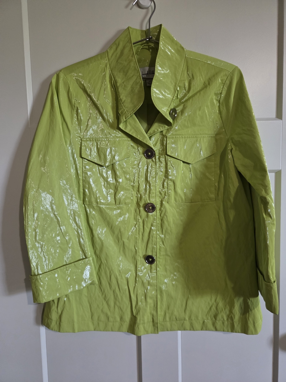 Joseph Ribkoff Lime Green Shiny Button-Front Jacket